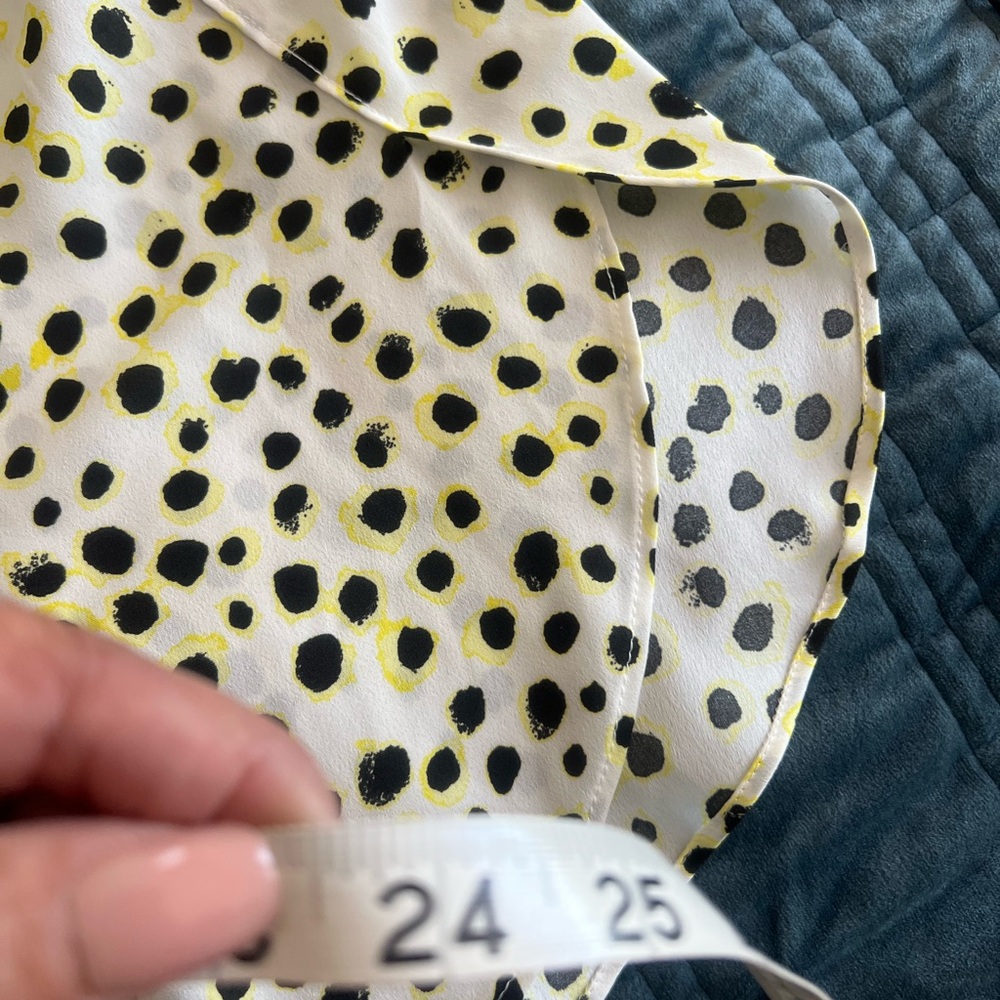 Ann Taylor White Top with Black and Neon Yellow Dots - Picture 3 of 6